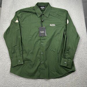 Von Dutch Originals Work Shirt Olive Green Men's Large Graphic Print Button Up